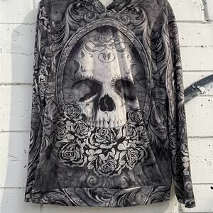 Ranlege Skull Rose Hoodie Top Large Gothic Grunge Dark Academia Y2K